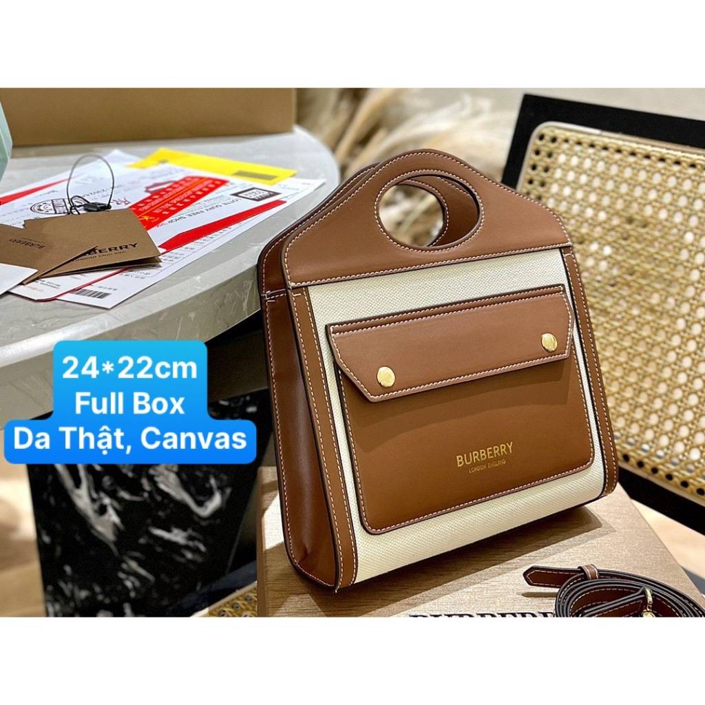 Túi Xách BBR Mini Pocket Bag Size 24 2 Ngăn Canvas Da Thật Full Box (NHẮN TRƯỚC SHOP KIỂM KHO)