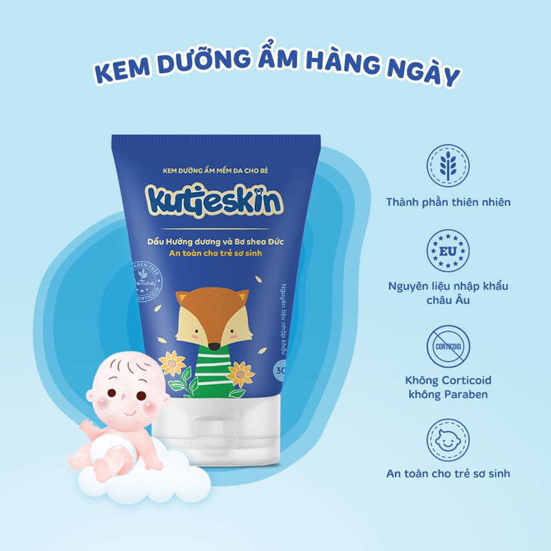 ✅[Chính hãng] Bộ 3 KutieSkin cho bé - Kem chàm sữa, kem dịu mẩn ngứa, kem dưỡng ẩm cho trẻ sơ sinh và trẻ nhỏ