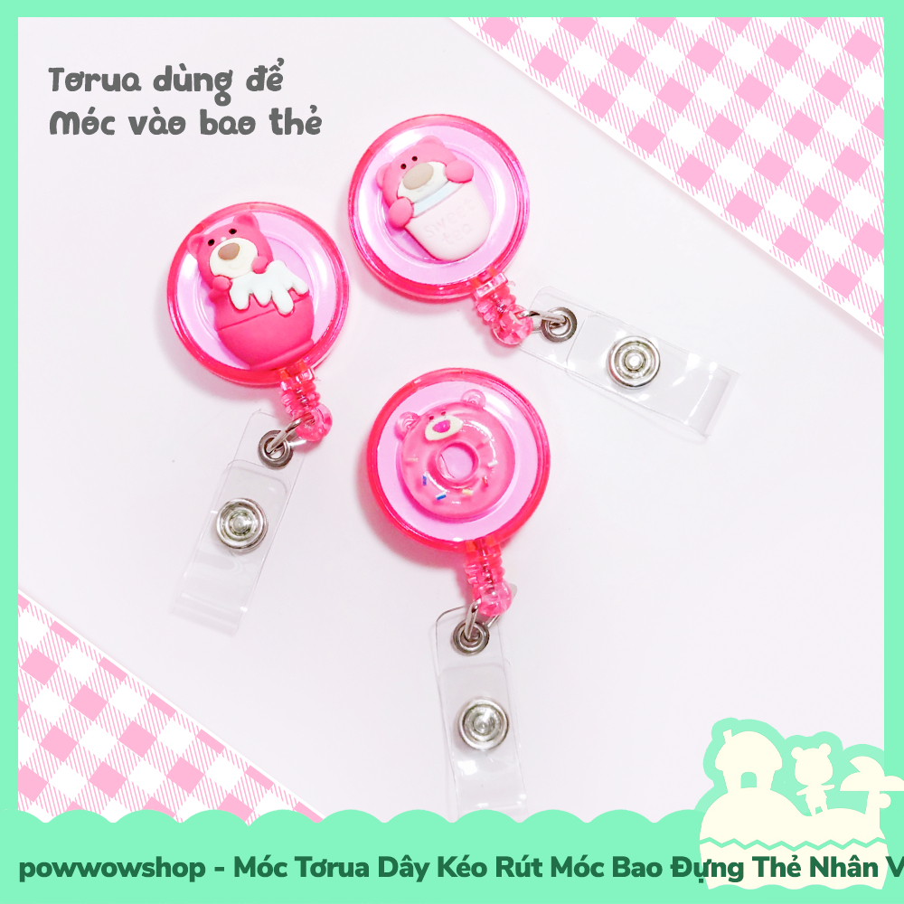 [Sẵn VN - Hỏa Tốc] Tơrua Dây Kéo Rút 50cm Móc Bao Đựng Thẻ Nhân Viên Phong Cách Nhân Vật Hoạt Hình Lotso Pinky