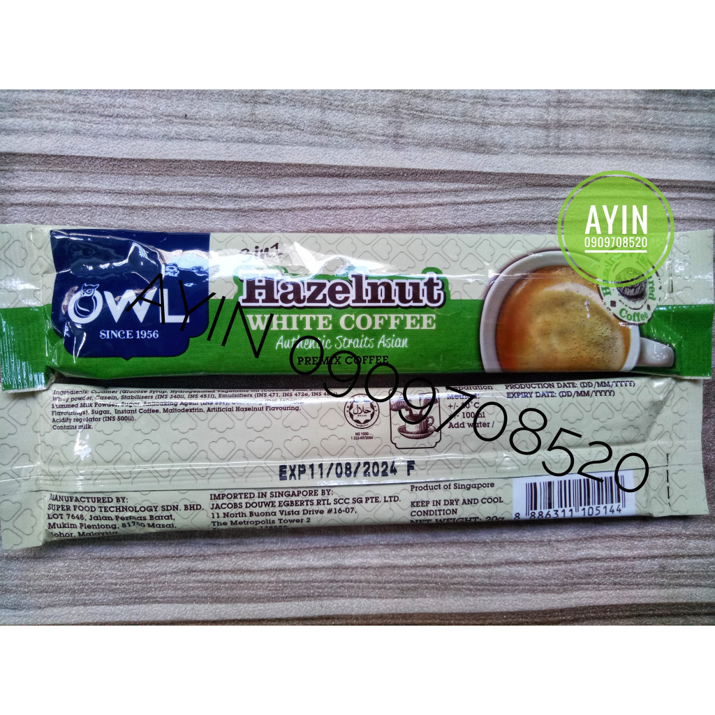 Gói Lẻ - Cà Phê Trắng OWL Vị Hạt Phỉ Malaysia