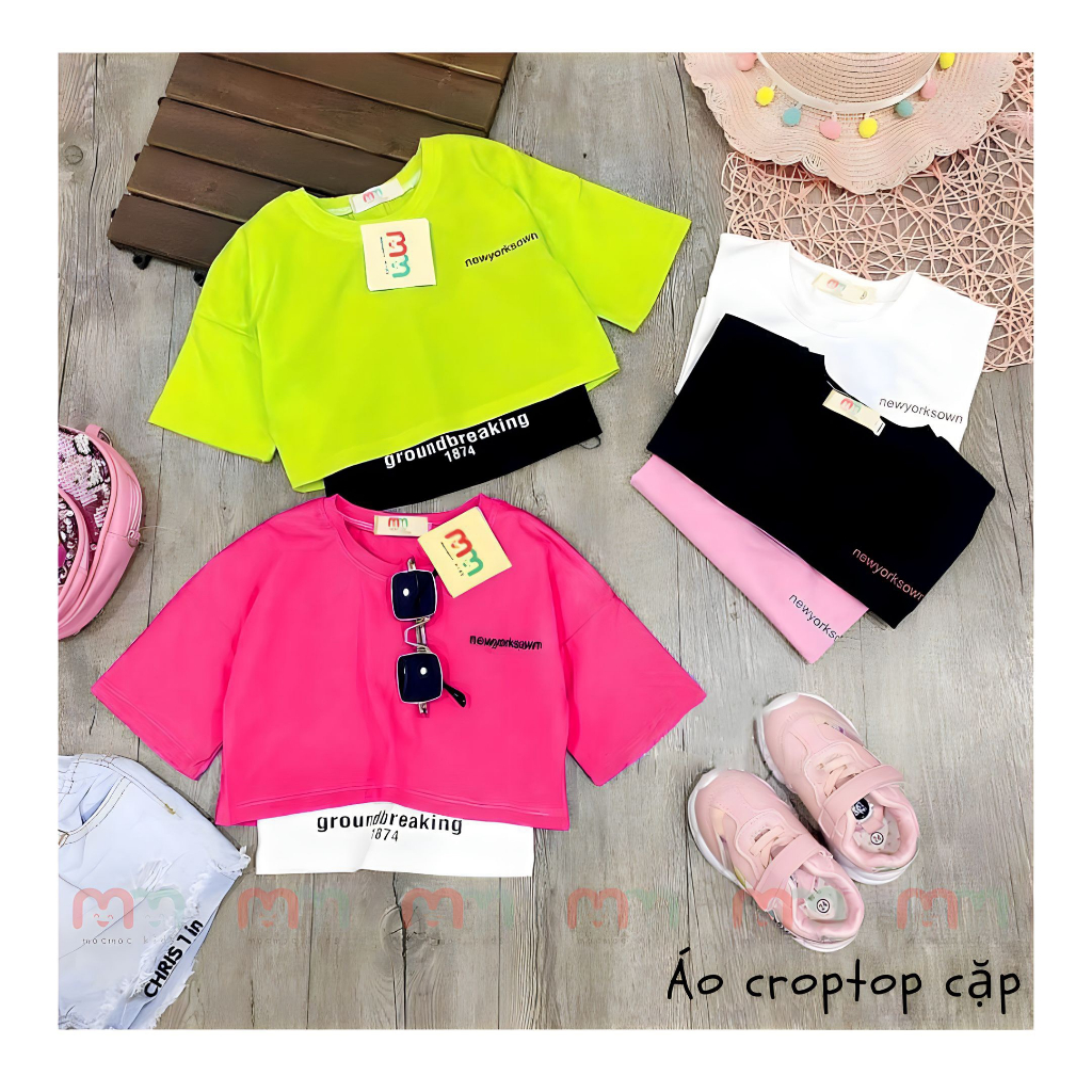 Áo croptop bé gái 2 chi tiết thun cotton chính phẩm nhiều màu sắc cho bé 20kg đến 42kg