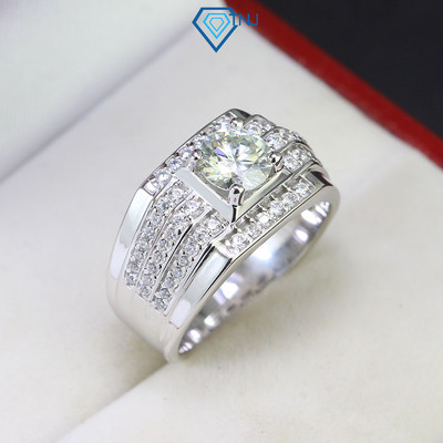 Nhẫn nam bạc đính Moissanite 6.5ly xi bạch kim sang trọng có kèm thẻ tra cứu đá NNAM0028 - Trang Sức TNJ