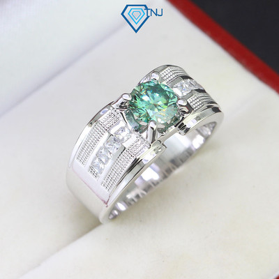 Nhẫn nam bạc đính Moissanite nam 7 ly xi bạch kim kèm thẻ tra cứu đá đá xanh lá cá tính NNAM0030 - Trang Sức TNJ