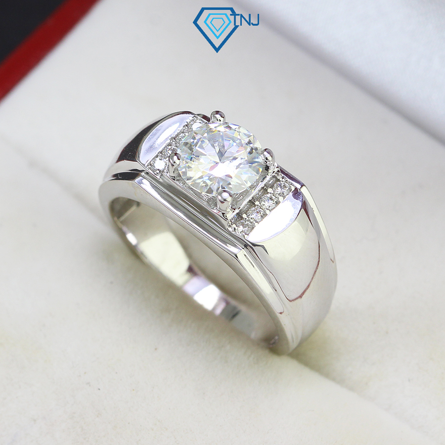 Nhẫn bạc nam kim cương nhân tạo Moissanite 7ly xi bạch kim kiểm định GRA thiết kế trơn đơn giản NNAM0031 - Trang Sức TNJ