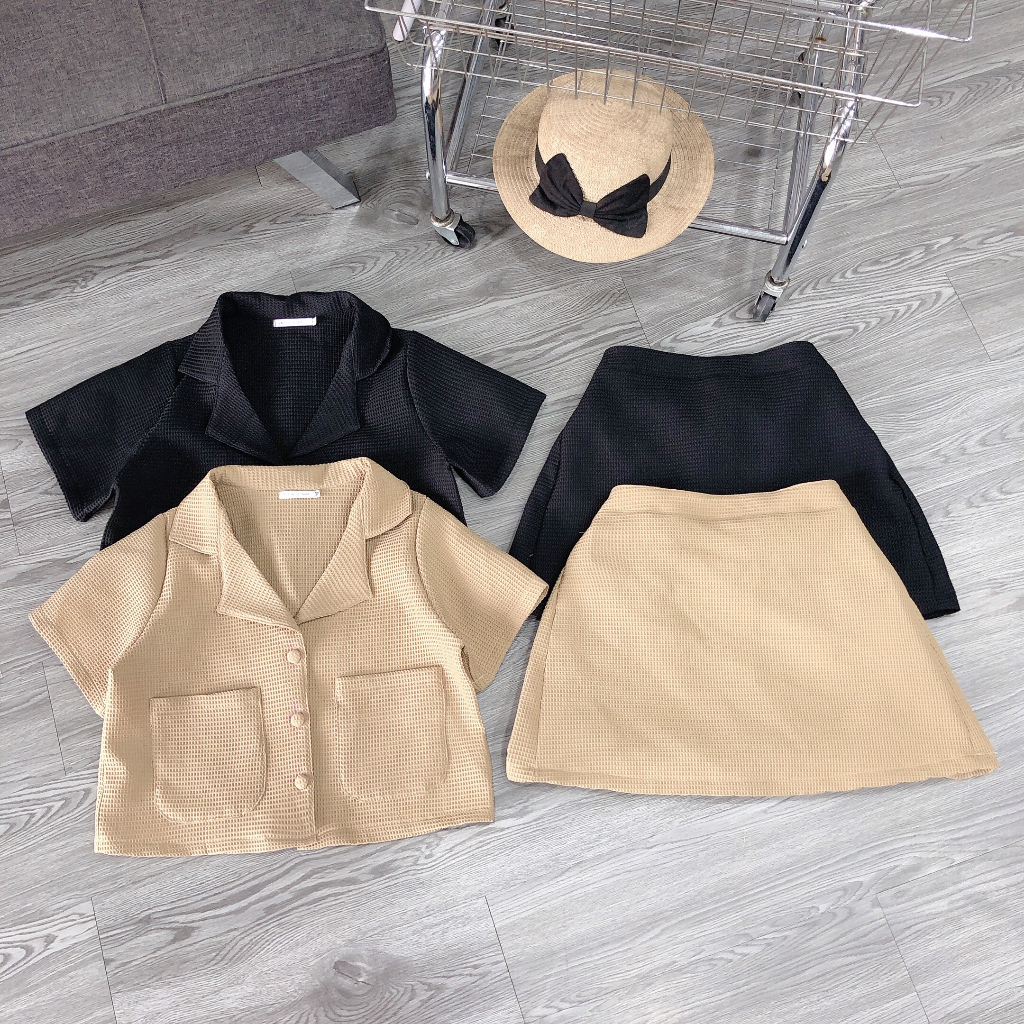Set áo cổ vest + chân váy chữ a BIGSIZE 55 - 100kg S316
