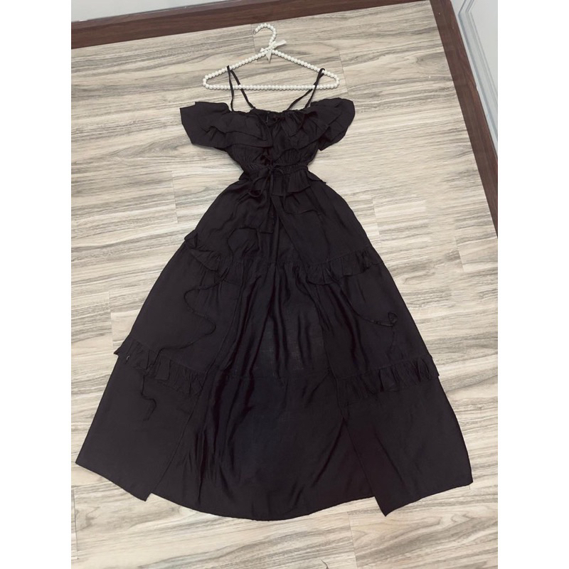 Áo đầm dáng dài đan dây bèo trễ vai ulzzang màu trắng/đen đi biển/du lịch NÀNG CLOSET