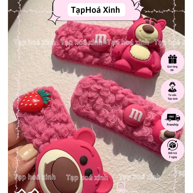 Kẹp tóc hình gấu dâu phong cách dễ thương đáng yêu cho nữ