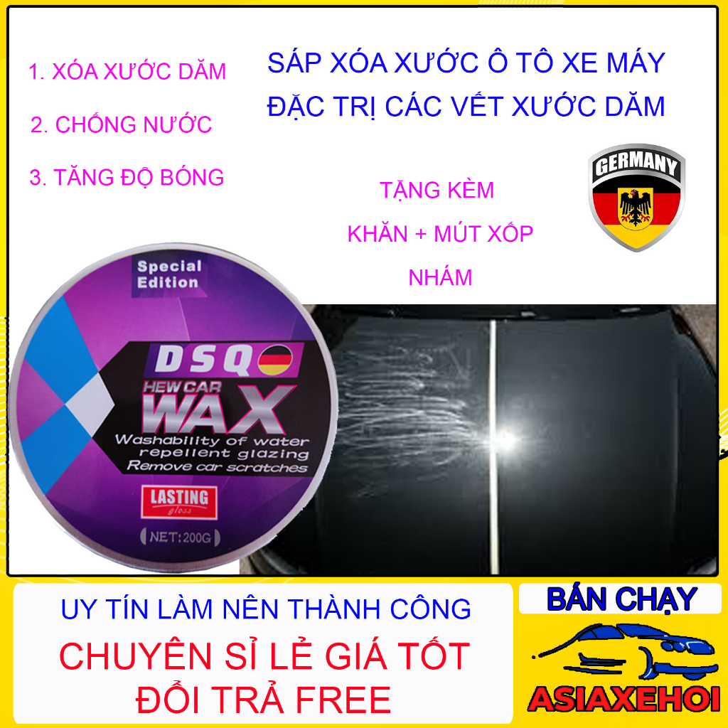 Sáp tẩy mờ vết xước xe - Xoá vết xước ô tô xe máy - Xóa vết xước sâu sơn xe ASIA XE HOI
