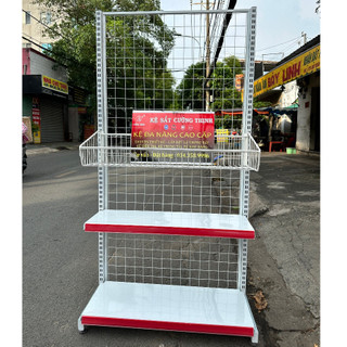 Kệ siêu thị đa năng 2 tầng +1 rổ mỳ *dài 90 x cao 180cm