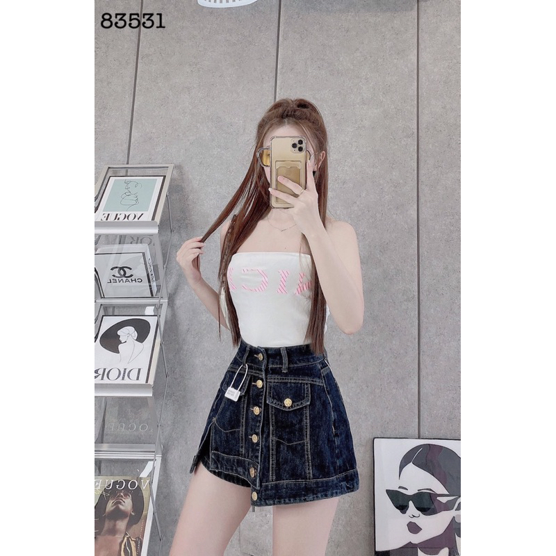 Quần Đùi Bò Mix Cúc Đồng Xẻ Tà/ Quần Sooc Jean Giả Váy Hàng QCCC L1