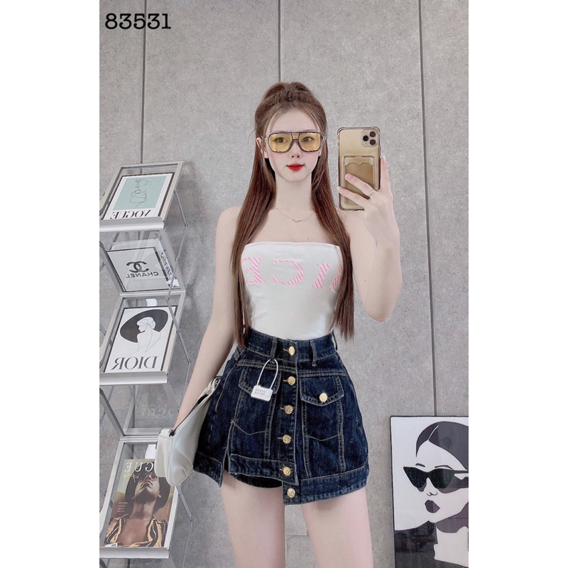 Quần Đùi Bò Mix Cúc Đồng Xẻ Tà/ Quần Sooc Jean Giả Váy Hàng QCCC L1