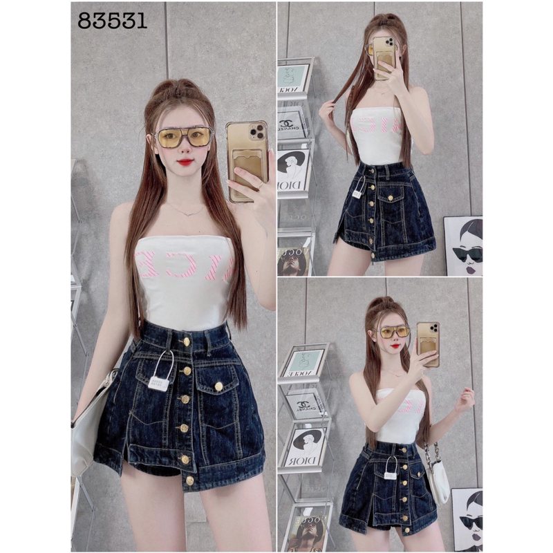 Quần Đùi Bò Mix Cúc Đồng Xẻ Tà/ Quần Sooc Jean Giả Váy Hàng QCCC L1