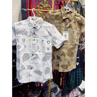 Áo sơ mi nam đũi ngắn tay phối LV thêu loang nổi chuẩn đẹp chất lượng vải tốt