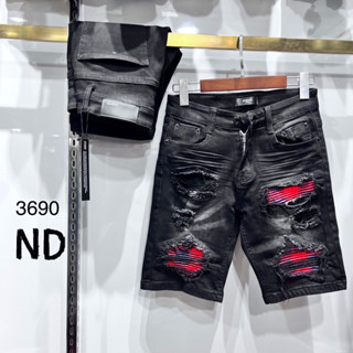  Quần short jean nam AMIRI bạ caro cao cấp short đen rách co dãn như hình 