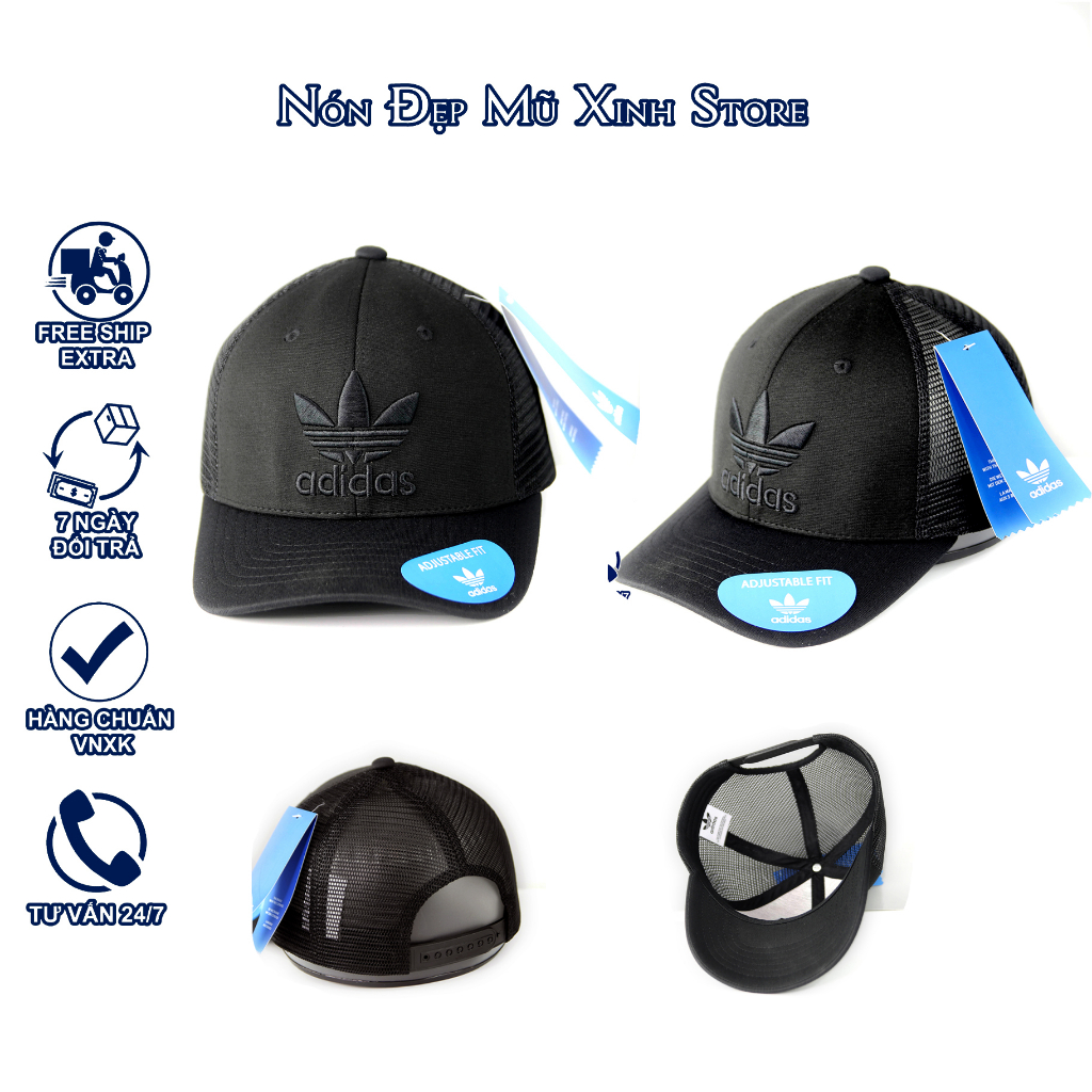 NÓN LƯỠI TRAI trai Adidas climalite vải cotton Hàn Quốc cao cấp, đuôi cài da,khóa nón kim loại,màu đen trắng logo thêu