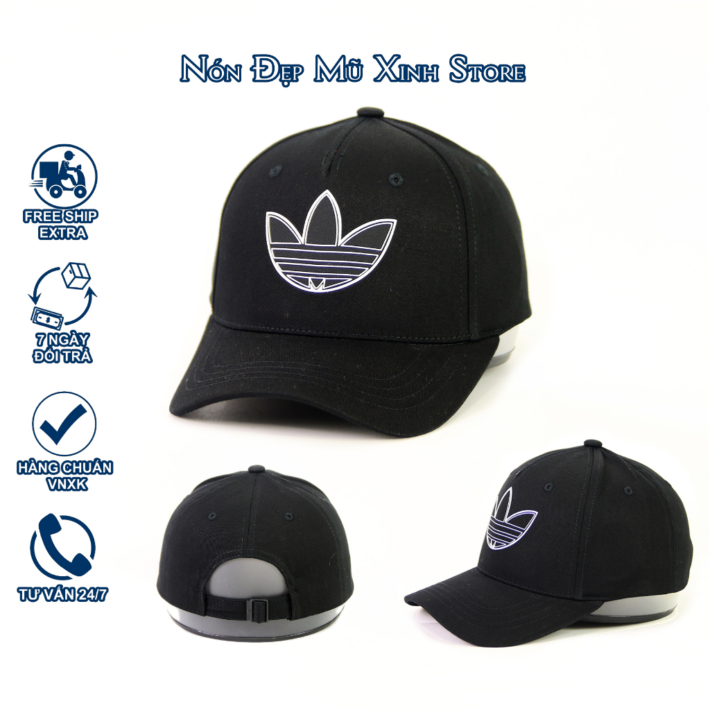 NÓN LƯỠI TRAI trai Adidas climalite vải cotton Hàn Quốc cao cấp, đuôi cài da,khóa nón kim loại,màu đen trắng logo thêu