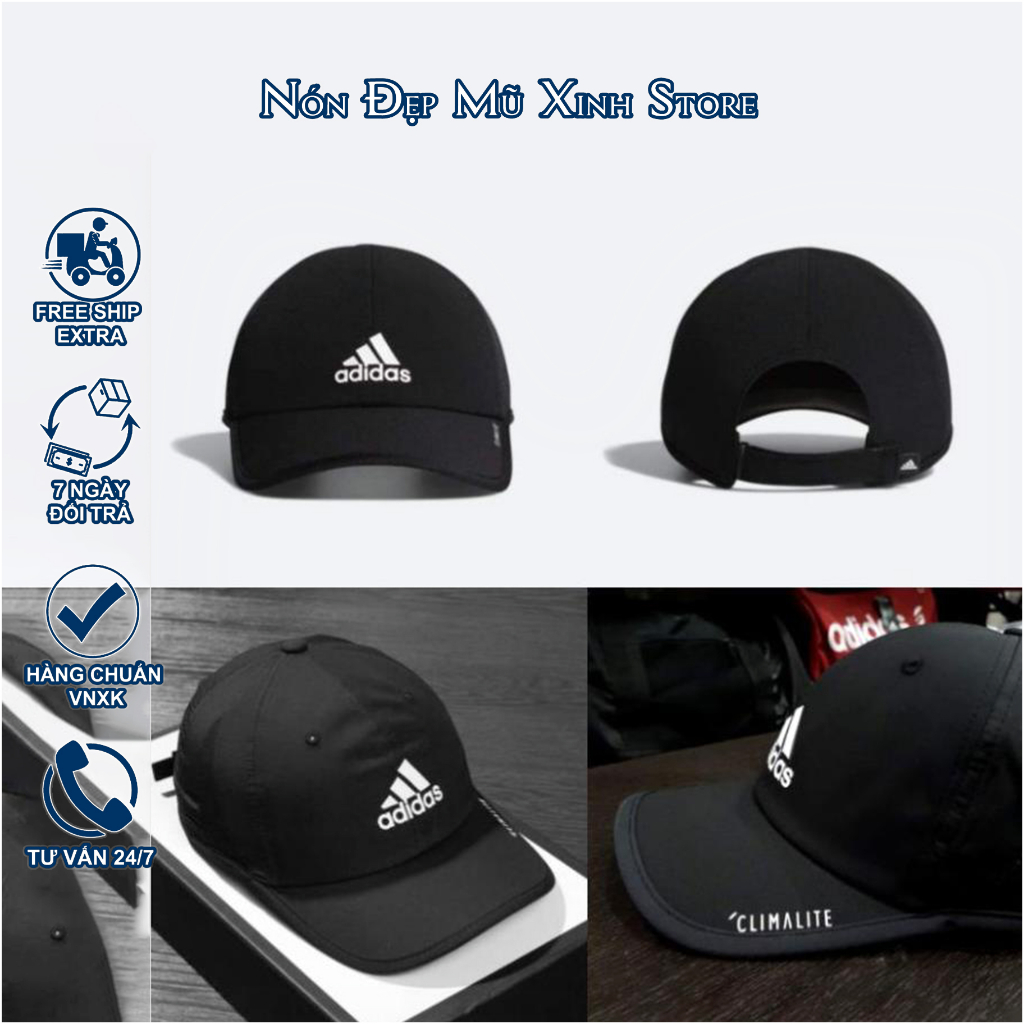 NÓN LƯỠI TRAI trai Adidas climalite vải cotton Hàn Quốc cao cấp, đuôi cài da,khóa nón kim loại,màu đen trắng logo thêu