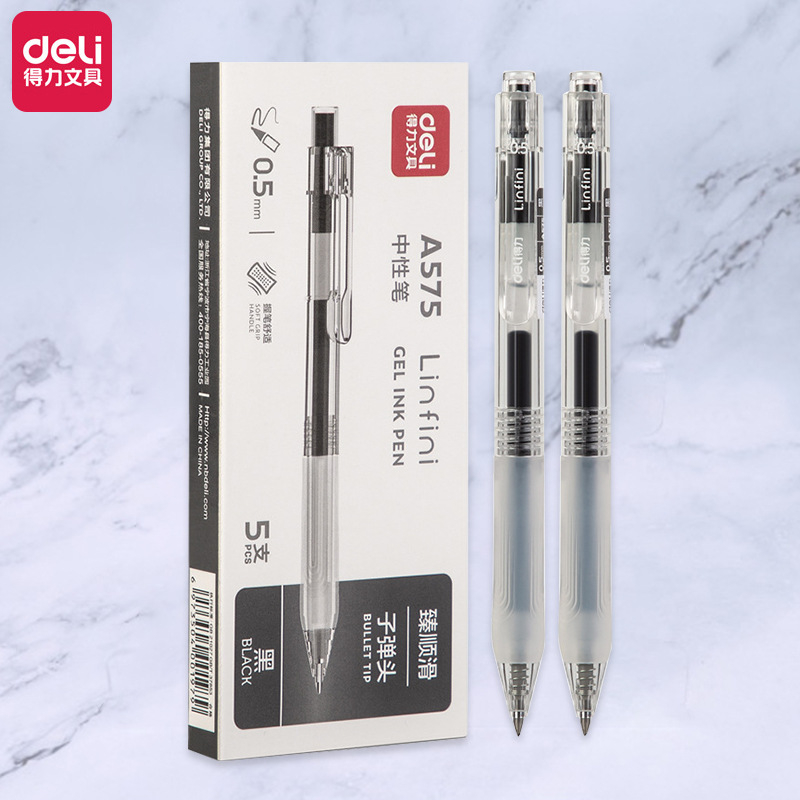 Bút bi bấm gel văn phòng Deli A575 ngòi 0,5mm