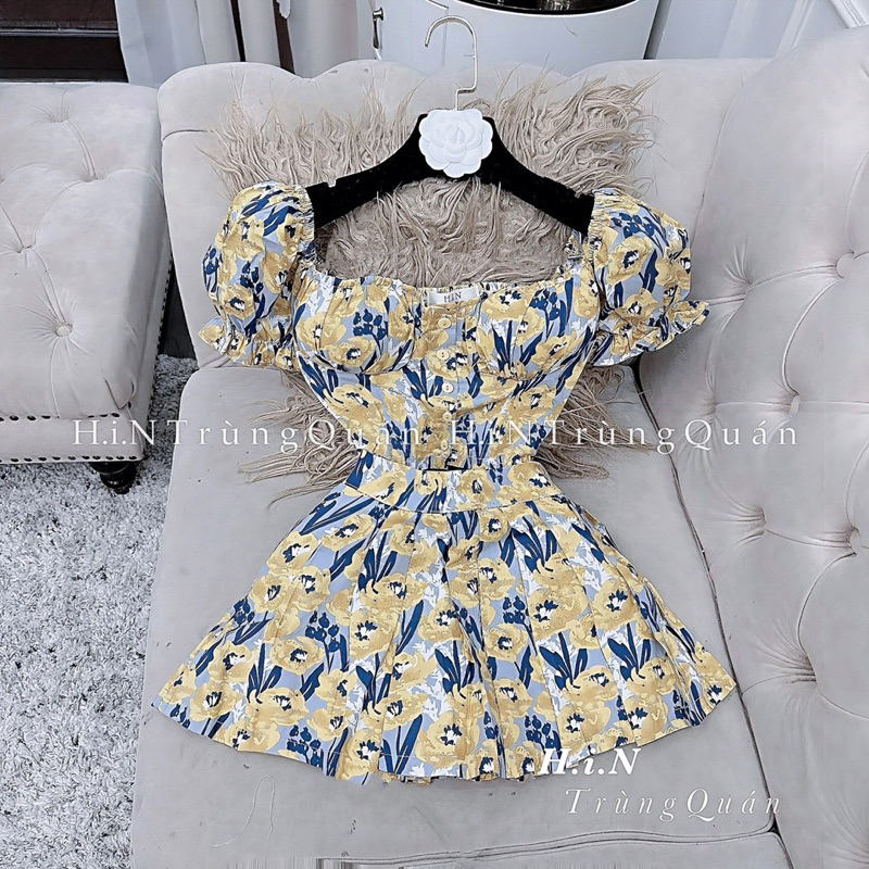 Set váy hoa tay bồng đi biển đi chơi siêu xinh