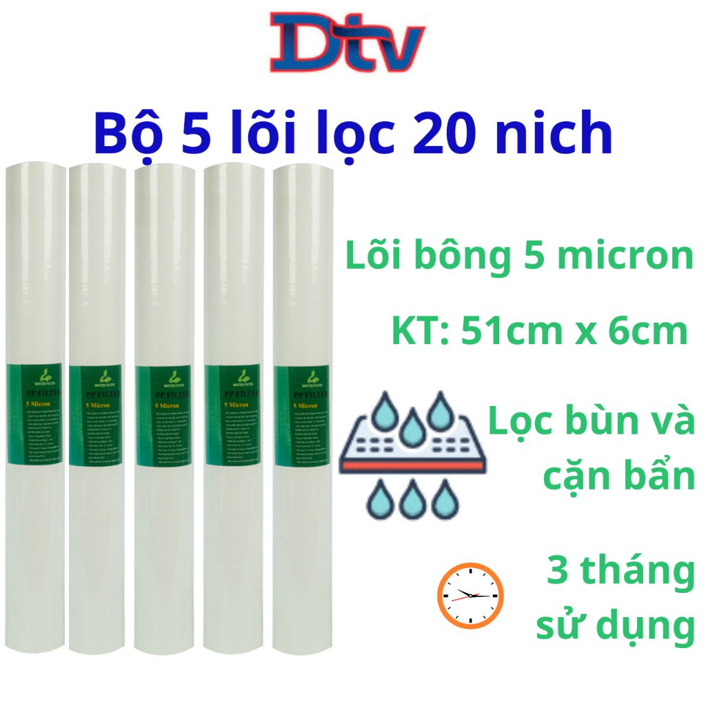 Combo 5 Lõi Lọc Thô Công Nghiệp 20 inch Lọc Đầu nguồn - Lõi Số 1 - DTVSHOP