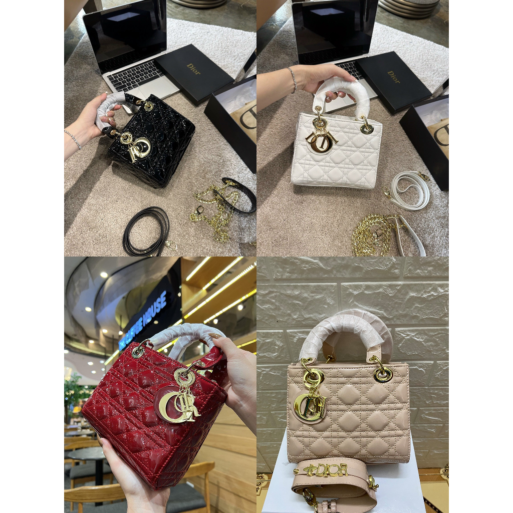 Túi xách D Lady vuông bóng Fullbox | SN01118+20