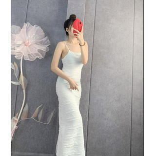 Đầm xốp vân ngang quảng châu 2 dây ôm body dáng dài cực hot , chất thun xốp dày dặn