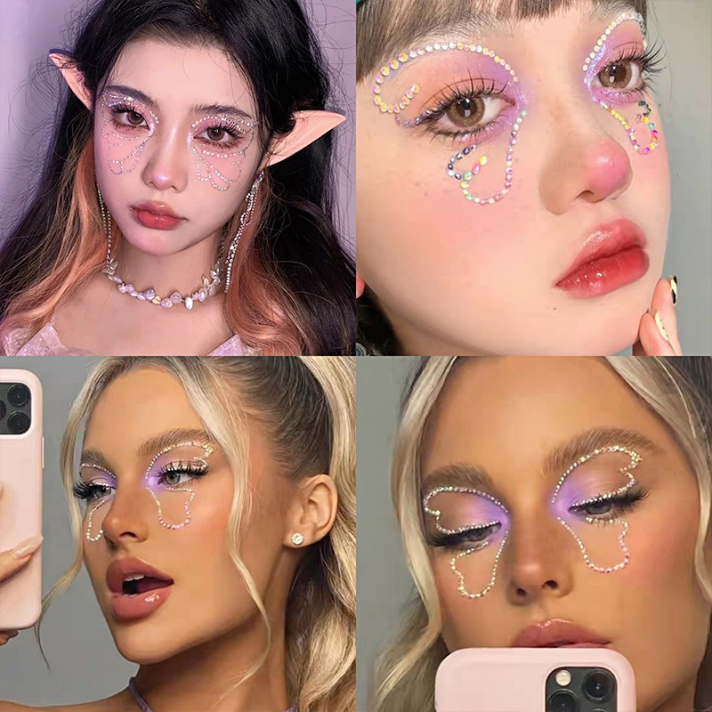 Đá đính trang điểm makeup hình bướm, hạt hoa đẹp | đính đá crystal face | đính mắt tiệc sự kiện rave | makeup cô dâu