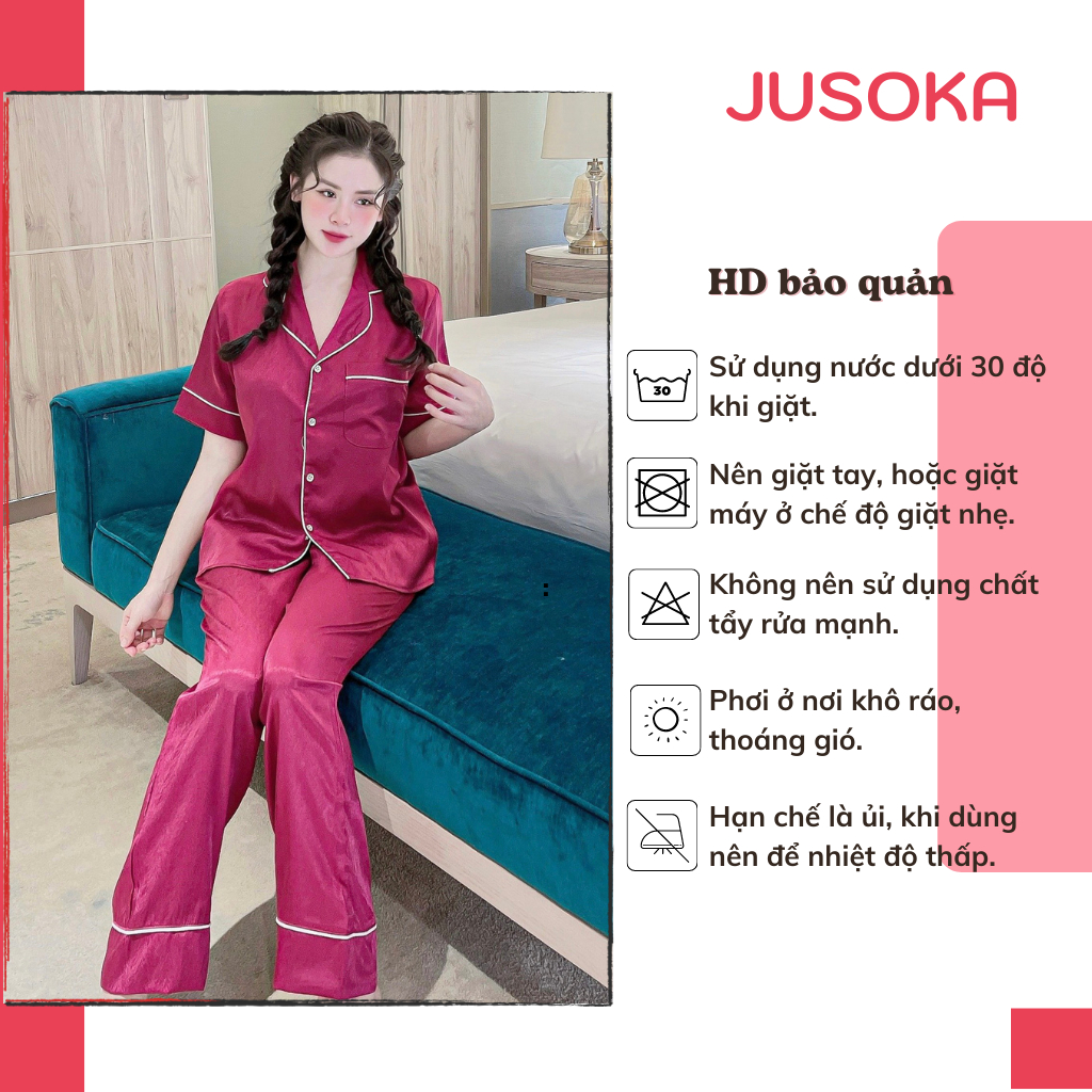 Đồ bộ nữ pijama lụa ngủ gấm xước ánh kim tay ngắn quần dài mặc nhà cao cấp JUSOKA TN39