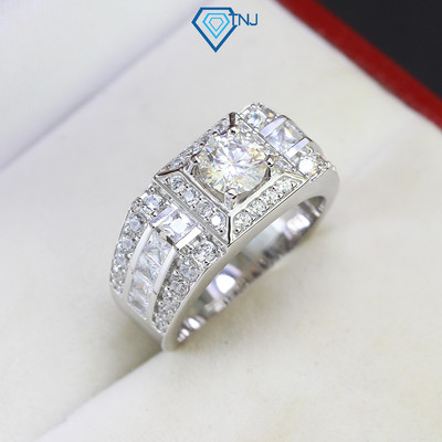 Nhẫn bạc nam Moissanite xi bạch kim cao cấp 6ly kèm thẻ tra cứu đá sang trọng NNAM0033 - Trang Sức TNJ
