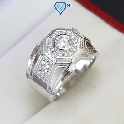 Nhẫn bạc nam Moissanite 5 ly mặt bát giác đẹp kèm thẻ tra cứu đá sang trọng NNAM0035 - Trang Sức TNJ