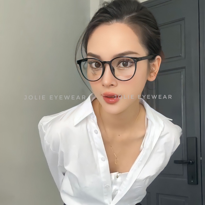 Kính giả cận, Gọng kính Quỳnh Lương cận tròn nhựa dẻo form trung mẫu mới 8064 Jolie eyewear