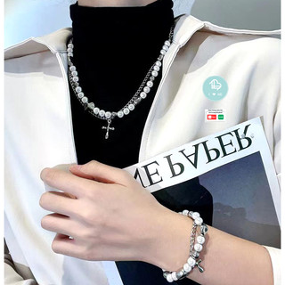 Vòng tay, vòng cổ 2 lớp đính hạt phản quang, Dây chuyền mặt thánh giá cá tính thời trang