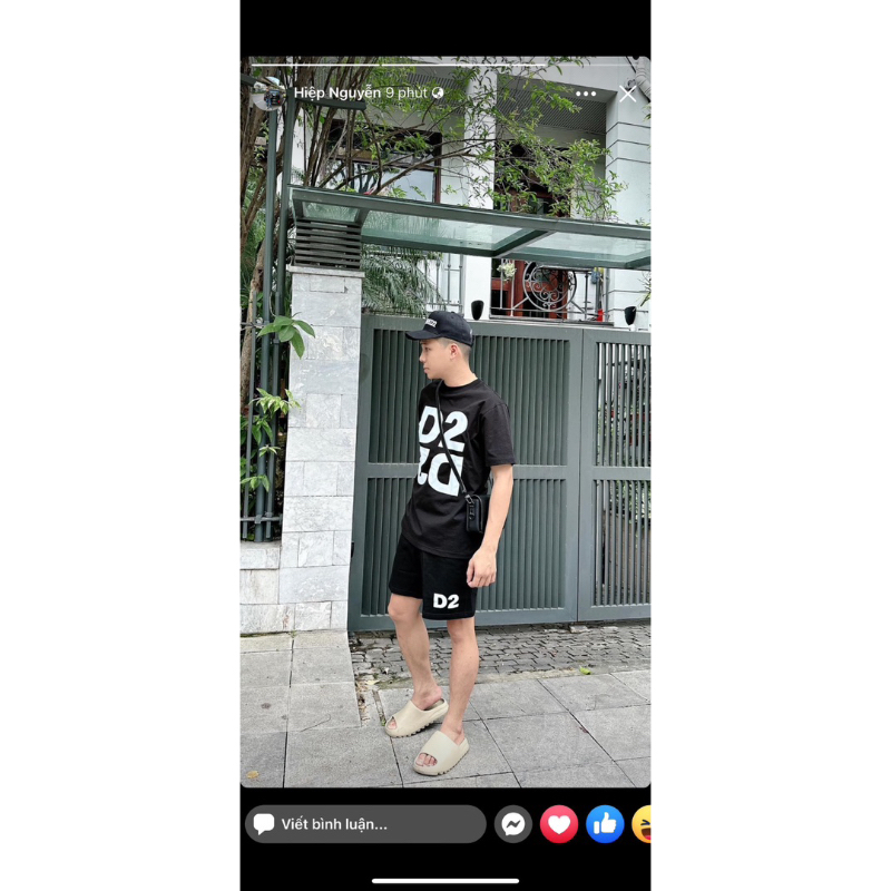 Bộ đồ nam cộc tay mặc hè Dsq2 in chữ D2 đối xứng đen trắng vải cotton 4 chiều thoáng mát BH69P