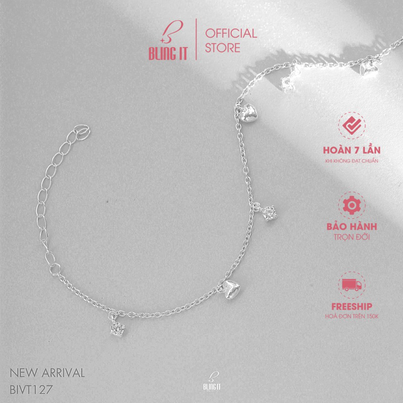 Lắc chân nữ Bling It bạc 925 có bảo hành thiết kế trái tim nữ tính BILC015