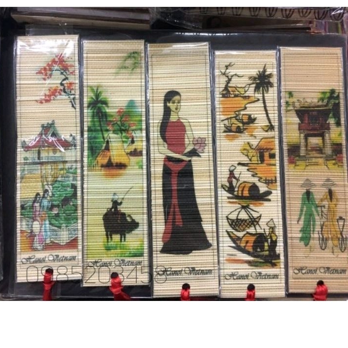 Đánh dấu trang bằng mành tre vẽ tay phong cảnh , áo dài Việt Nam - book mark bamboo - kẹp sách