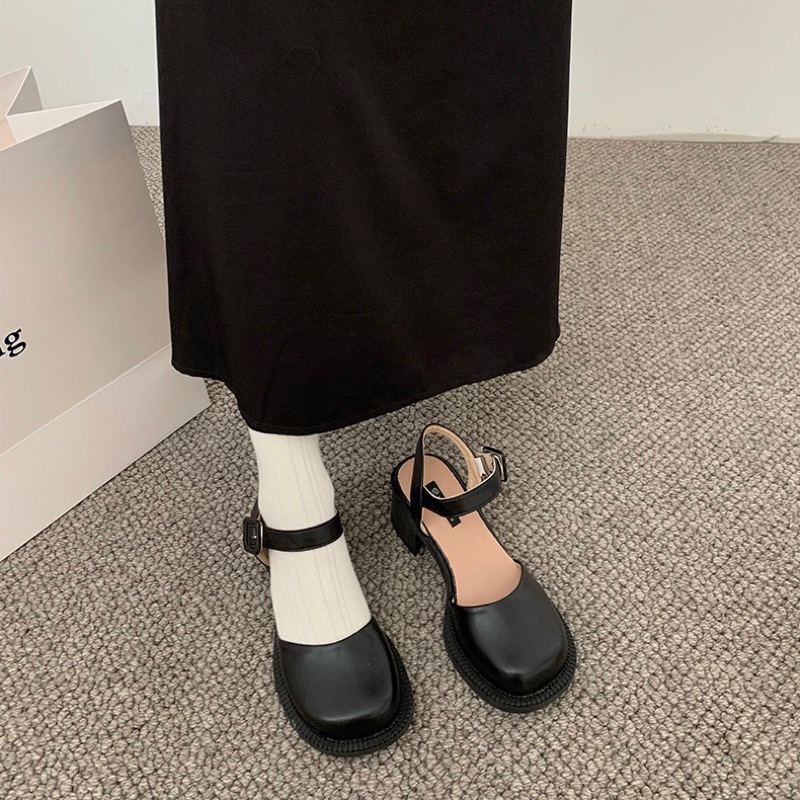 Giày nữ tiểu thư độn đế 5cm quai cài - Giày búp bê nữ da PU trơn mũi tròn phong cách Vintage
