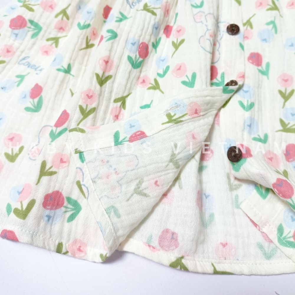 Váy bé gái - Váy cho bé gái baby doll cổ sen chất xô muslin HABY KIDS