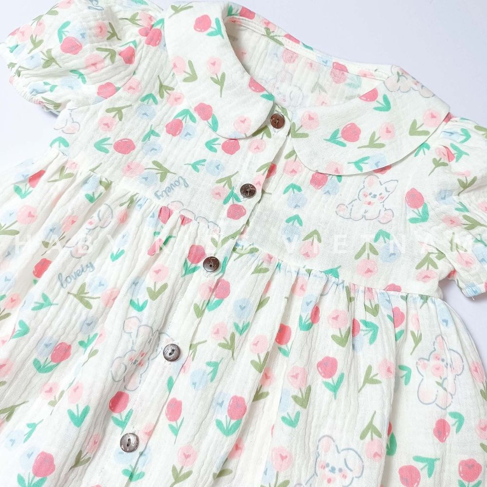 Váy bé gái - Váy cho bé gái baby doll cổ sen chất xô muslin HABY KIDS