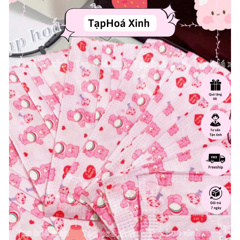 Khẩu trang y tế lụa in hình hoạt hình gấu phong cách dễ thương cho nữ