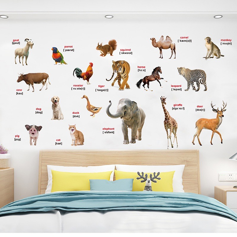 Decal dán tường Vườn thú tiếng anh 05 cho bé 💖 HÀNG HOT 💖 Tranh dán tường có keo sẵn bóc dán