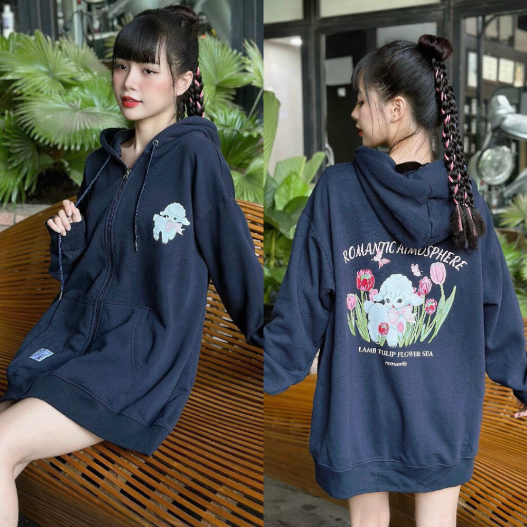 Áo khoác nỉ form rộng nam nữ hoodie có khóa kéo mũ nón chống nắng KDJK71