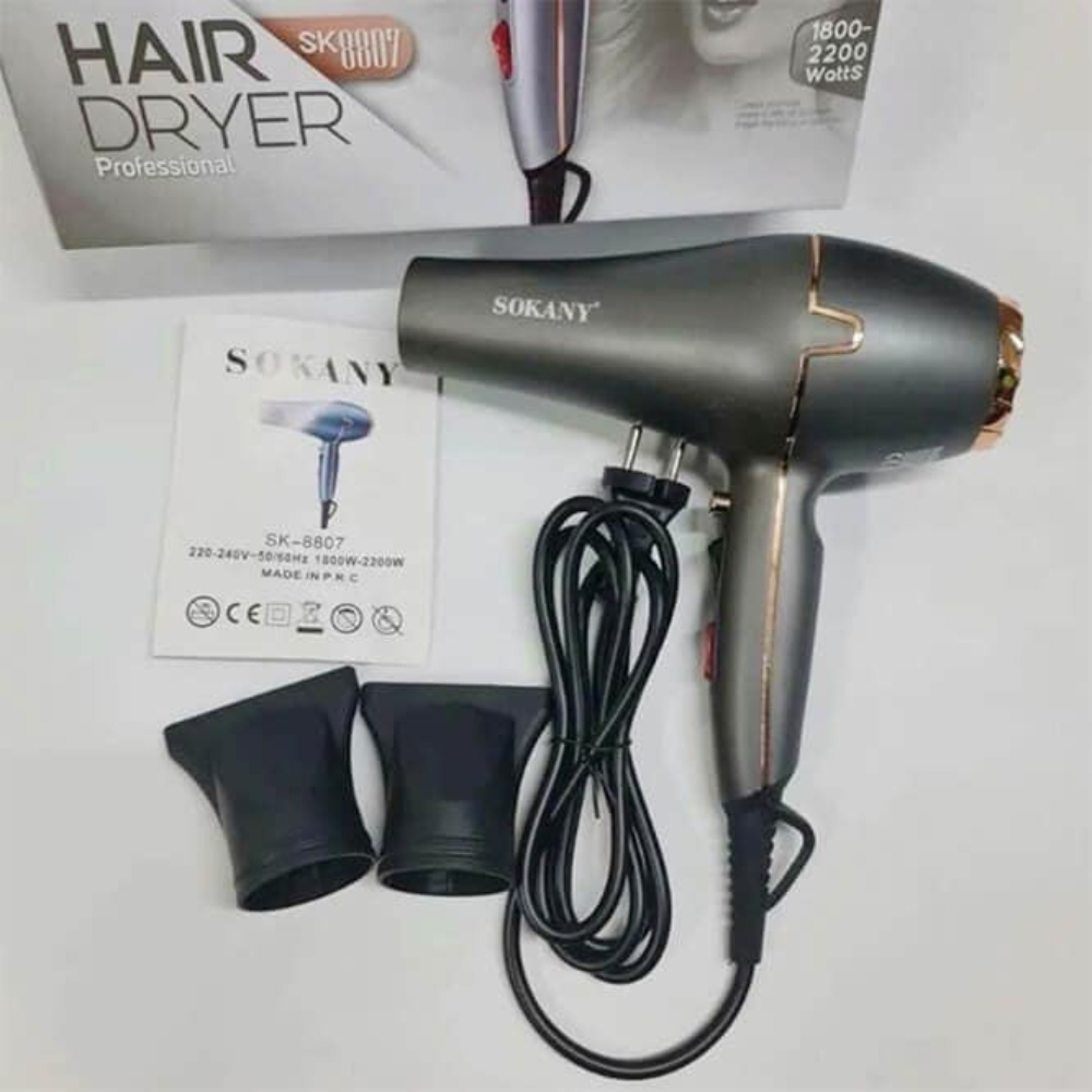Máy sấy tóc SOKANY chính hãng công suất lớn 2200W tặng hai đầu sấy tạo kiểu 3 mức nhiệt