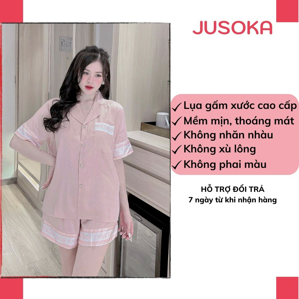 Đồ bộ pijama nữ áo cộc quần đùi mặc nhà lụa gấm xước mát lịm JUSOKA