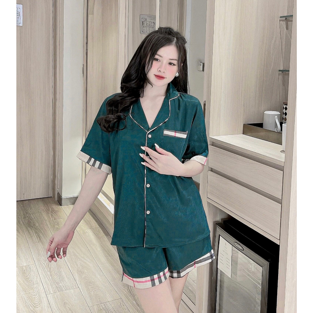 Đồ bộ pijama nữ áo cộc quần đùi mặc nhà lụa gấm xước mát lịm JUSOKA