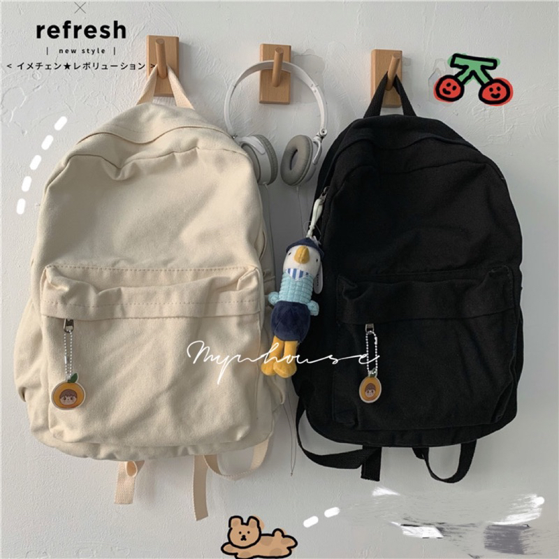 Balo Trơn Basic Nữ Ulzzang Vải Canvas Thô A05