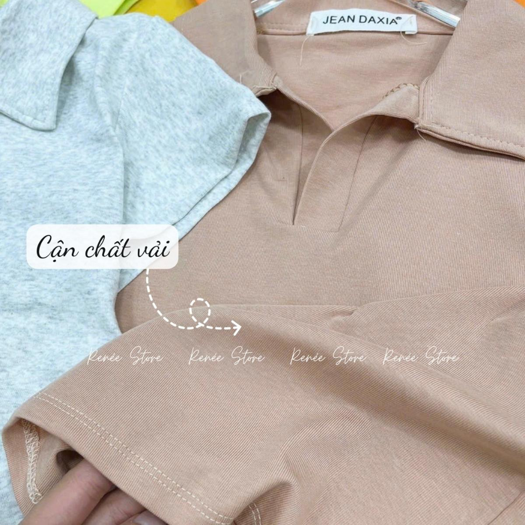 Áo Thun Croptop Polo Renee Ngắn Tay Cotton Loại 1 Co Giãn 4 Chiều, Áo Phông Cổ Bẻ Dáng Ngắn - AP39