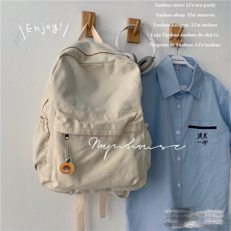 Balo Trơn Basic Nữ Ulzzang Vải Canvas Thô A05