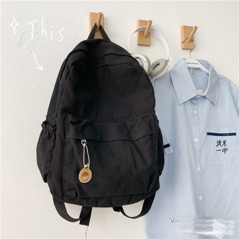 Balo Trơn Basic Nữ Ulzzang Vải Canvas Thô A05