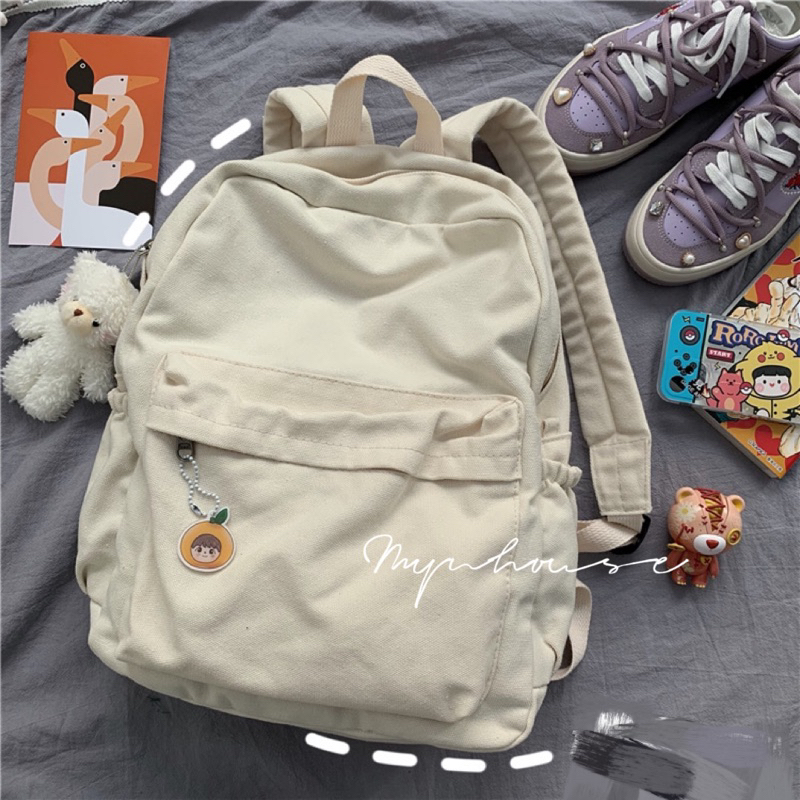 Balo Trơn Basic Nữ Ulzzang Vải Canvas Thô A05