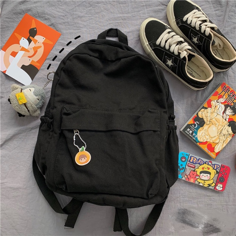 Balo Trơn Basic Nữ Ulzzang Vải Canvas Thô A05